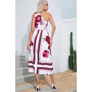 One Shoulder Large Floral Print Midi Dress XL NIB